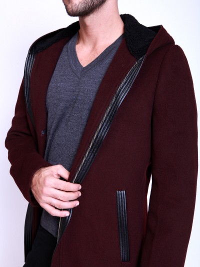 006-111H (22)_2 Men's Overcoat Maroon