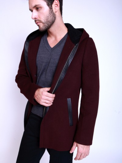 006-111H (23)_2 Men's Overcoat Maroon