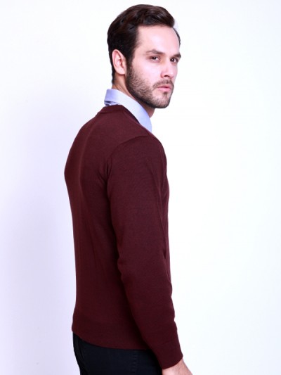 Basic V-Neck Sweater Maroon