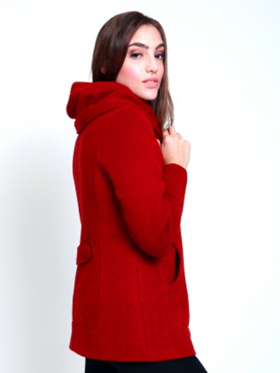 Ladies Overcoat Wool Red Hoodie