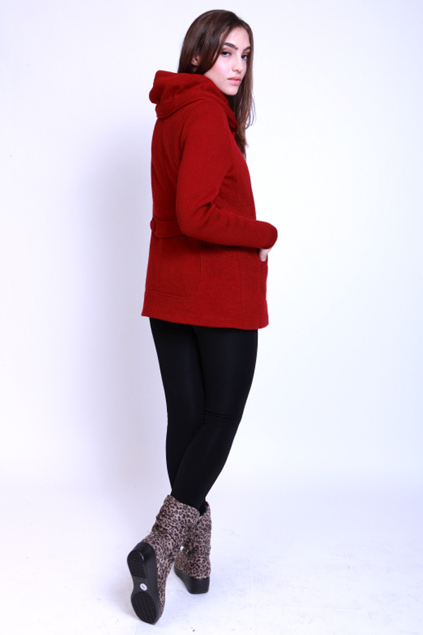 Ladies Overcoat Wool Red Hoodie