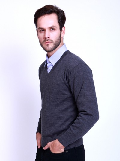 Basic V-Neck Sweater Charcoal
