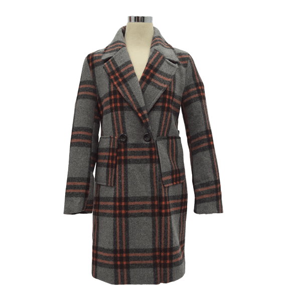 006-141D-1 Women Plaid Coat Grey